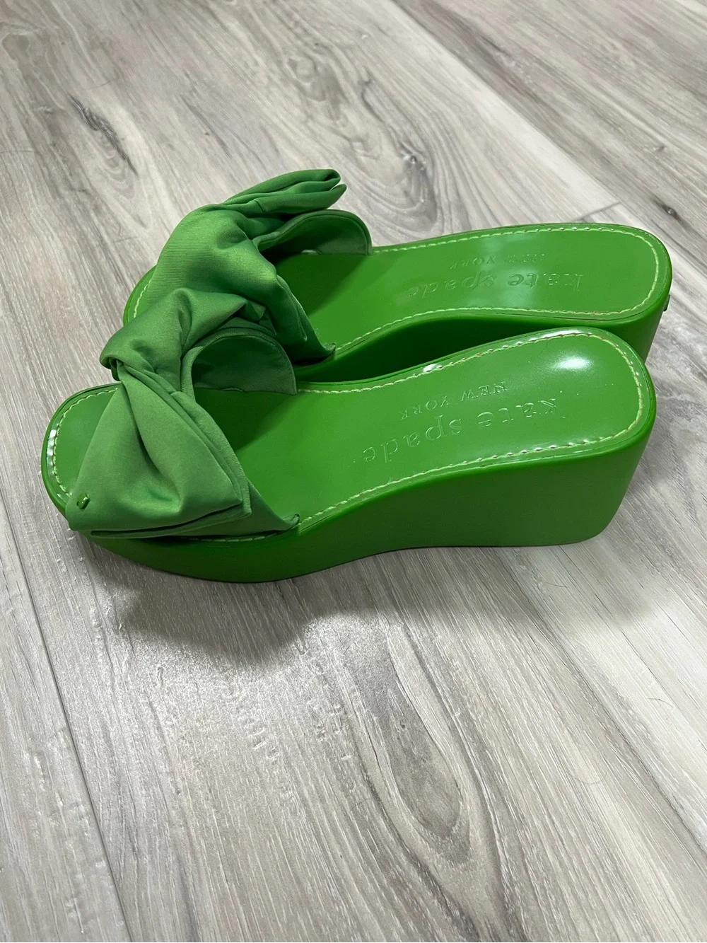 kate spade Bright Green Bow Block Heel Mules